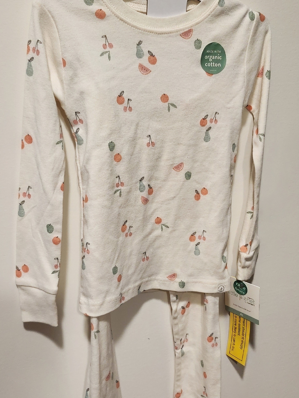 Carter's Organic Cotton Cream Pajama Set with Peach & Green Fruit Print